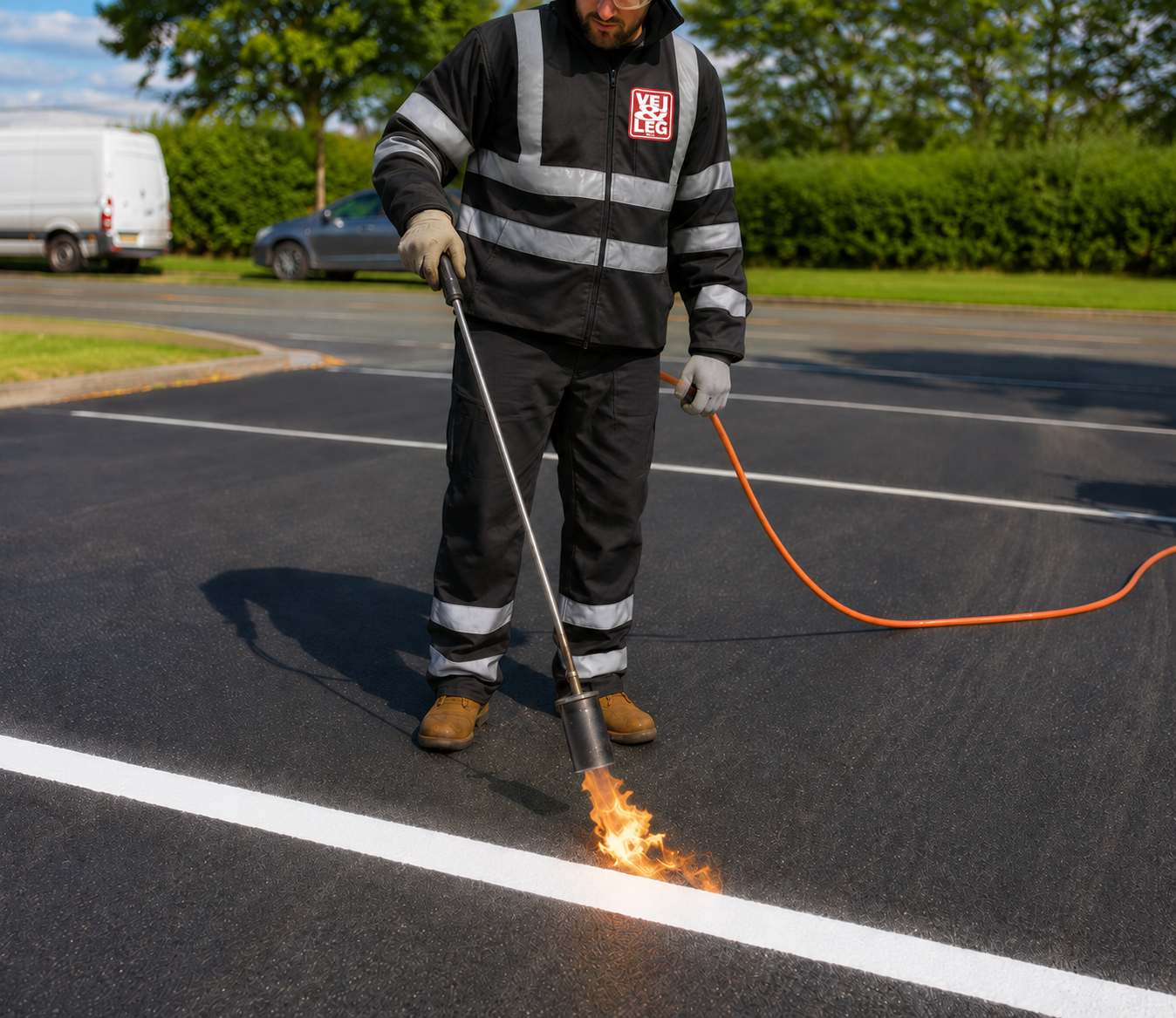 Nye parkeringsbåse markeret på parkeringsplads